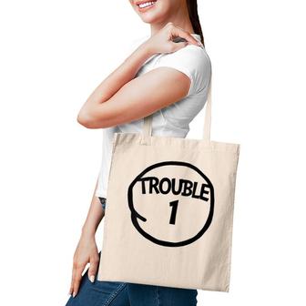 Womens Trouble 1 Funny Trouble One Matching Group Trouble 1 V-Neck Tote Bag | Mazezy