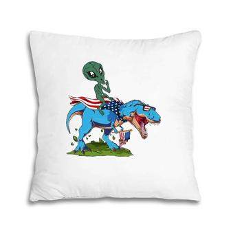 Alien Riding Dinosaur Usa Flag 4Th Of July America Pillow | Mazezy