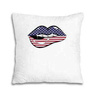 American Flag Lips Bling 4Th Of July Short Sleeve Summer Tee Pillow | Mazezy