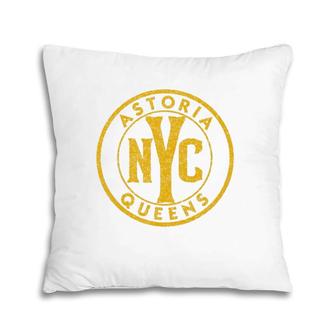 Astoria Queens Nyc Vintage Sign Distressed Amber Print Pillow | Mazezy