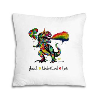Autism Awareness Accept Understand Love Dinosaur Watercolor Pillow | Mazezy