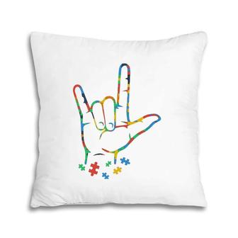 Autism Colorful Puzzle Asl Hand Sign Language Pillow | Mazezy