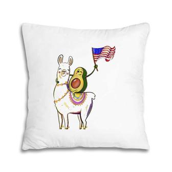 Avocado Riding A Llama Alpaca Animal Patriotic 4Th Of July Pillow | Mazezy
