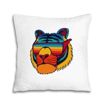Bengal Cool Tiger Glasses Vintage Colorful Art Tiger Lovers Pillow | Mazezy