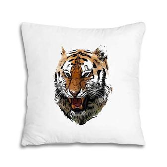 Bengal Tiger Growling For Tiger Lovers Pillow | Mazezy