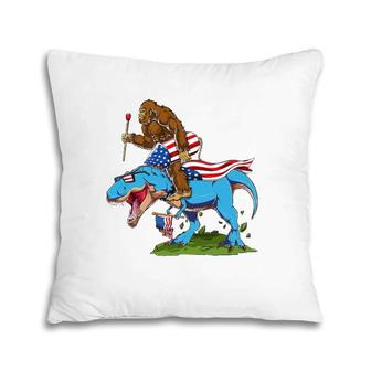 Bigfoot Riding Dinosaur Usa Flag 4Th Of July America Pillow | Mazezy