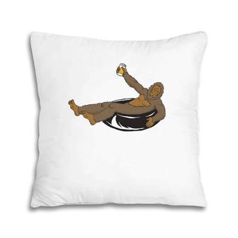 Bigfoot Tubing Floating The River Gift Sasquatch Pillow | Mazezy