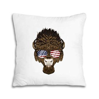 Bison Buffalo Wearing Usa Sunglasses American Flag Patriotic Pillow | Mazezy
