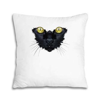 Black Cat Yellow Eyes Kitty Kitten Cat Face Pillow | Mazezy