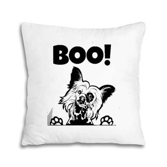 Boo Hiding Hairless Puppy Dog Halloween Chinese Crested Pillow | Mazezy