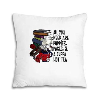 Book Reader Puppies Pages And Hot Tea Reading Library Pillow | Mazezy