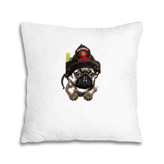 Brave Pug In Firefighter Helmet Cute Pocket Dog Pillow | Mazezy