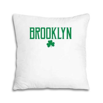 Brooklyn Irish Shamrock Vintage Text Green Print Pillow | Mazezy