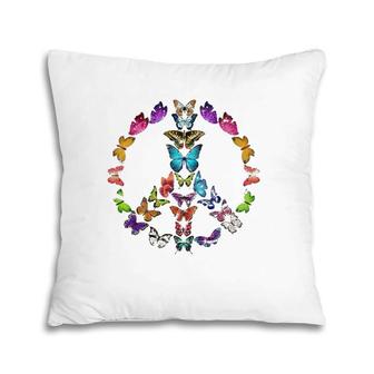 Butterfly Peace Sign Colorful Butterflies Hippie 60S 70S Pillow | Mazezy