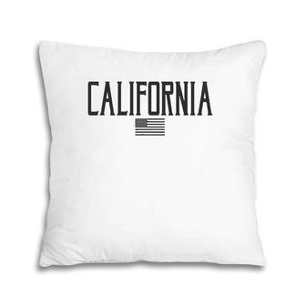 California Us Flag Vintage Text Black With Black Print Pillow | Mazezy