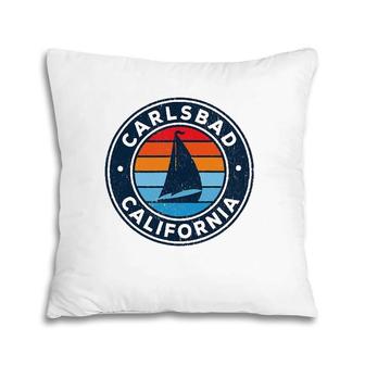 Carlsbad California Ca Vintage Sailboat Retro 70S Pillow | Mazezy