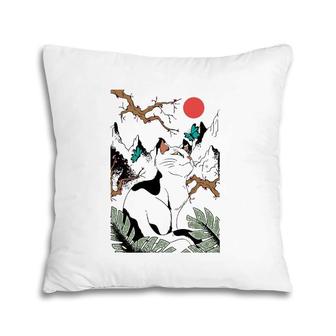 Cat Japanese Art Work Aesthetic Cool Animal Lover Gifts Pillow | Mazezy