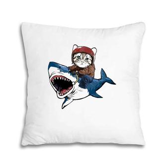 Cat Riding A Shark Lover Cat Lover Funny Cat Shark Pillow | Mazezy