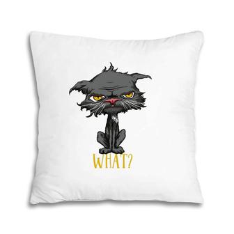Cat What Funny Bored Cat Yellow Eyes Cat Lovers Kitten Pillow | Mazezy