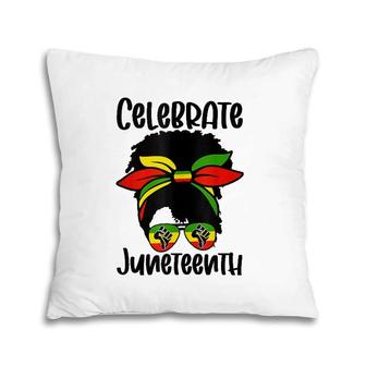 Celebrate Juneteenth Independence Day Black Women Messy Bun Pillow | Mazezy