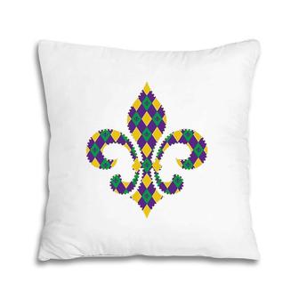 Checkered Mardi Gras Fleur De Lys Symbol Pillow | Mazezy