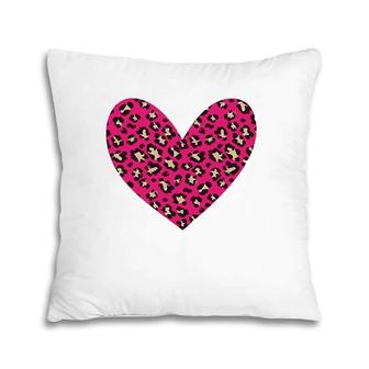 Cheetah Leopard Pattern Pink Heart Cute Valentine's Design Pillow | Mazezy