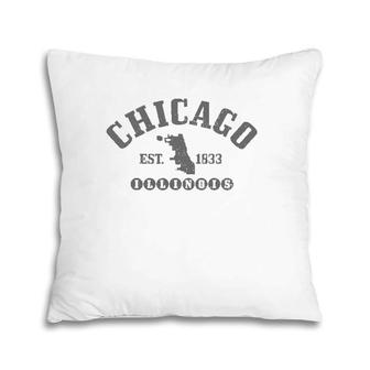 Chicago Illinois Est 1833 City Map Pride Vintage Gift Pillow | Mazezy
