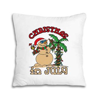 Christmas In July Snowman Sand Palm Tree Summer Pillow | Mazezy