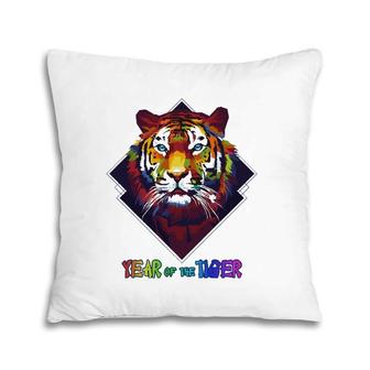 Colorful Tiger Face Cny Happy Lunar New Year Of A Tiger 2022 Ver2 Pillow | Mazezy