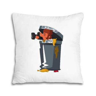 Cool Funny Paparazzi In Trash Can Pillow | Mazezy