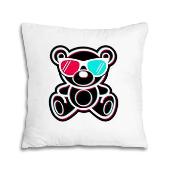 Cool Teddy Bear Glitch Effect With 3D Glasses Pillow | Mazezy UK