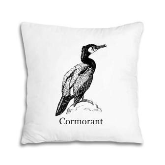 Cormorant Bird Tee Black Line Drawing Pillow | Mazezy