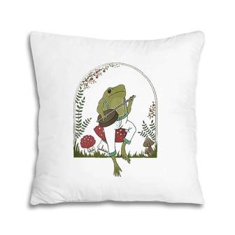 Cottagecore Aesthetic Frog Playing Banjo On Mushroom Cute Pillow | Mazezy