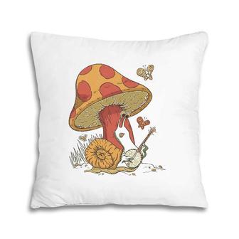 Cottagecore Aesthetic Snail Playing Banjo On Mushroom Cute Pillow | Mazezy