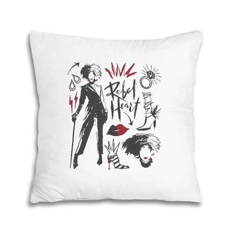 Cruella Rebel Heart Collage Sketches Pillow