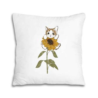 Cute Cat Florist Beautiful Yellow Flower Floral Sunflower Pillow | Mazezy