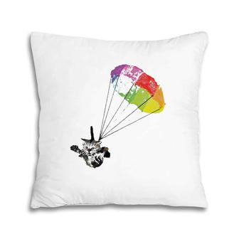 Cute Cat Parachute Skydiver Kitten Funny Kitty Rainbow Art Pillow | Mazezy