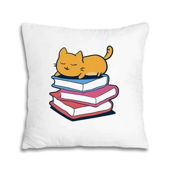 Cute Cat Sleeping On Book Bookworm Librarian Gift Pillow | Mazezy