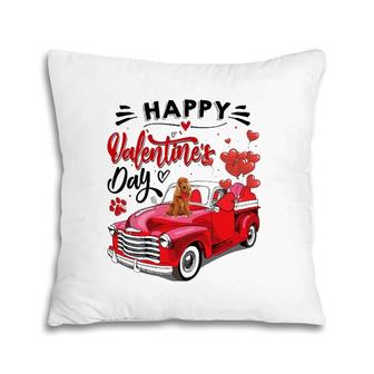 Cute English Cocker Spaniel Red Truck Happy Valentine's Day Pillow | Mazezy