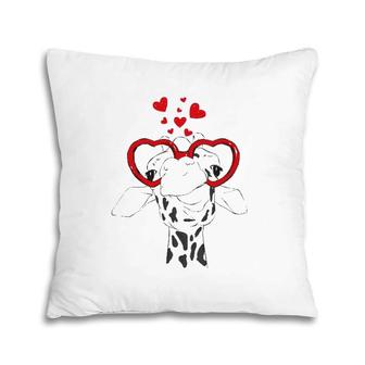 Cute Giraffe Sunglasses Heart Animal Lover Valentine Gift Pillow | Mazezy