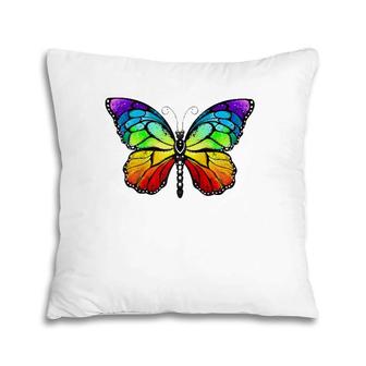 Cute Rainbow Monarch Butterfly Aesthetic Gift Raglan Baseball Tee Pillow | Mazezy