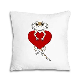 Cute Red Heart Cartoon Bearded Dragon Valentines Day Pillow | Mazezy