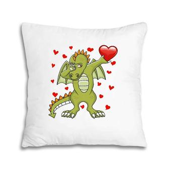 Dabbing Dragon Red Heart Love Valentine's Day Lovers Gift Pillow | Mazezy