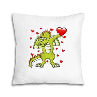 Dabbing Dragon Red Heart Love Valentine's Day Pillow | Mazezy