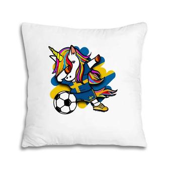 Dabbing Unicorn Sweden Soccer Fans Jersey Swedish Football Pillow | Mazezy