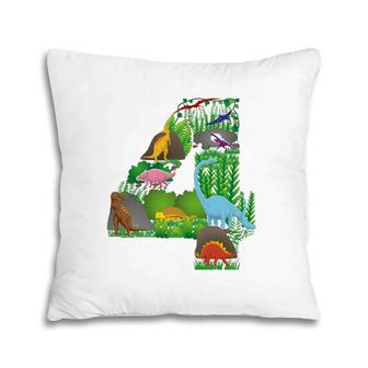 Dinosaurs Jungle Scene Fourth Birthday Number Four Pillow