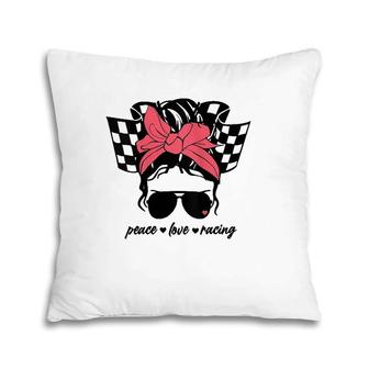 Dirt Track Racing Race Car Checkered Flag Peace Love Racing Pillow | Mazezy