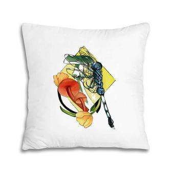Dragonfly Mushroom And Tulips Flowers Flying Insect Fungi Pillow | Mazezy