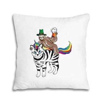 Drunk Leprechaun Sloth Riding A Zebra Cat Unicorn Pillow | Mazezy
