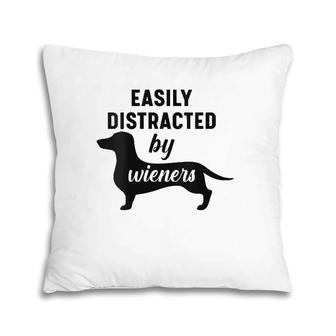 Easily Distracted By Wieners Dachshund Funny Weiner Dog V-Neck Pillow | Mazezy UK